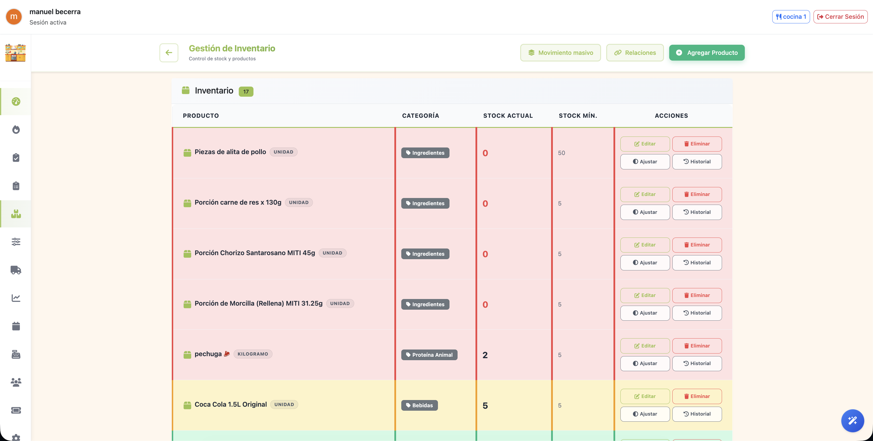 Inventario inteligente con alertas de stock en TableAdmin