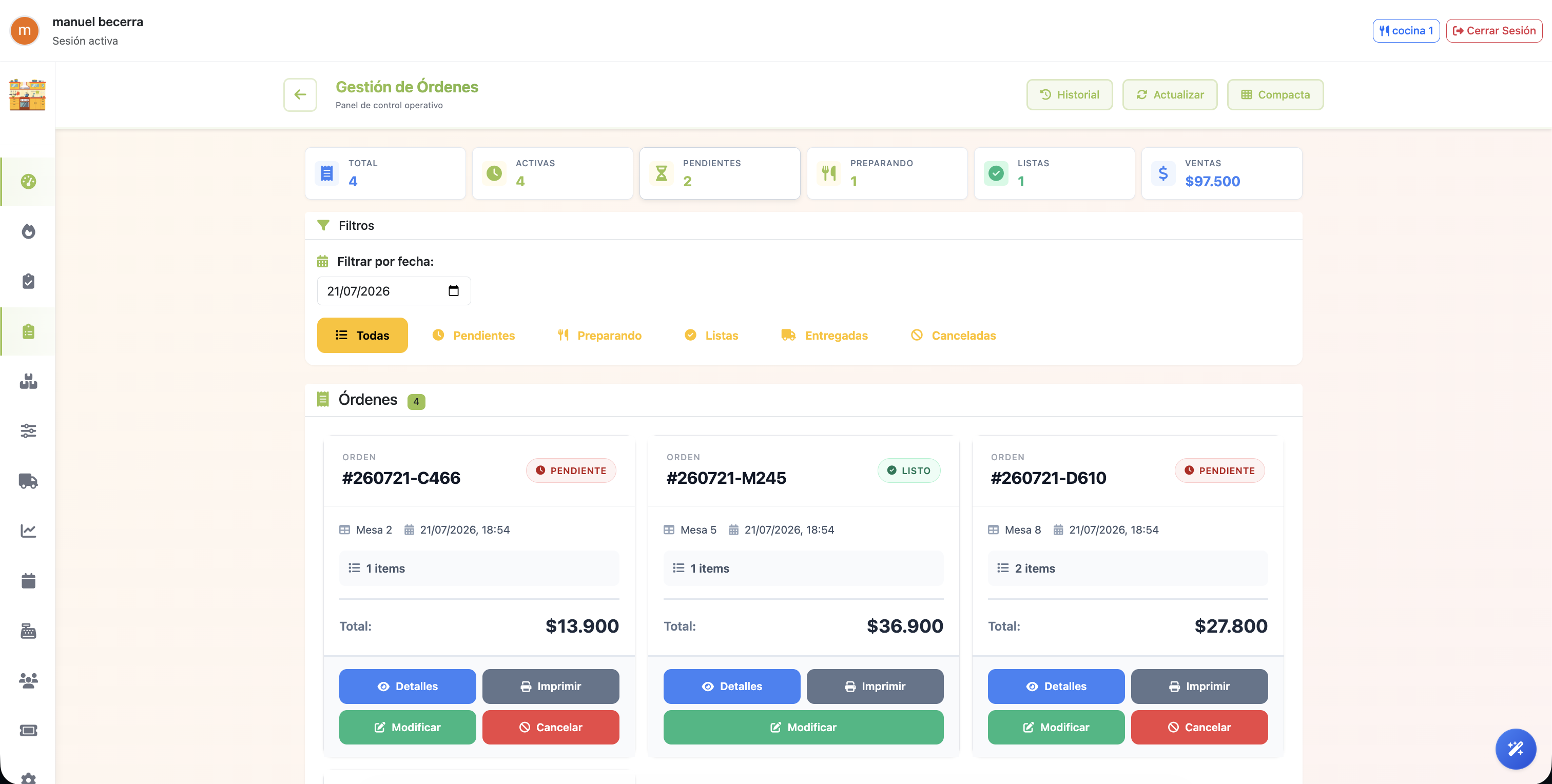 Gestión de órdenes y pedidos en TableAdmin